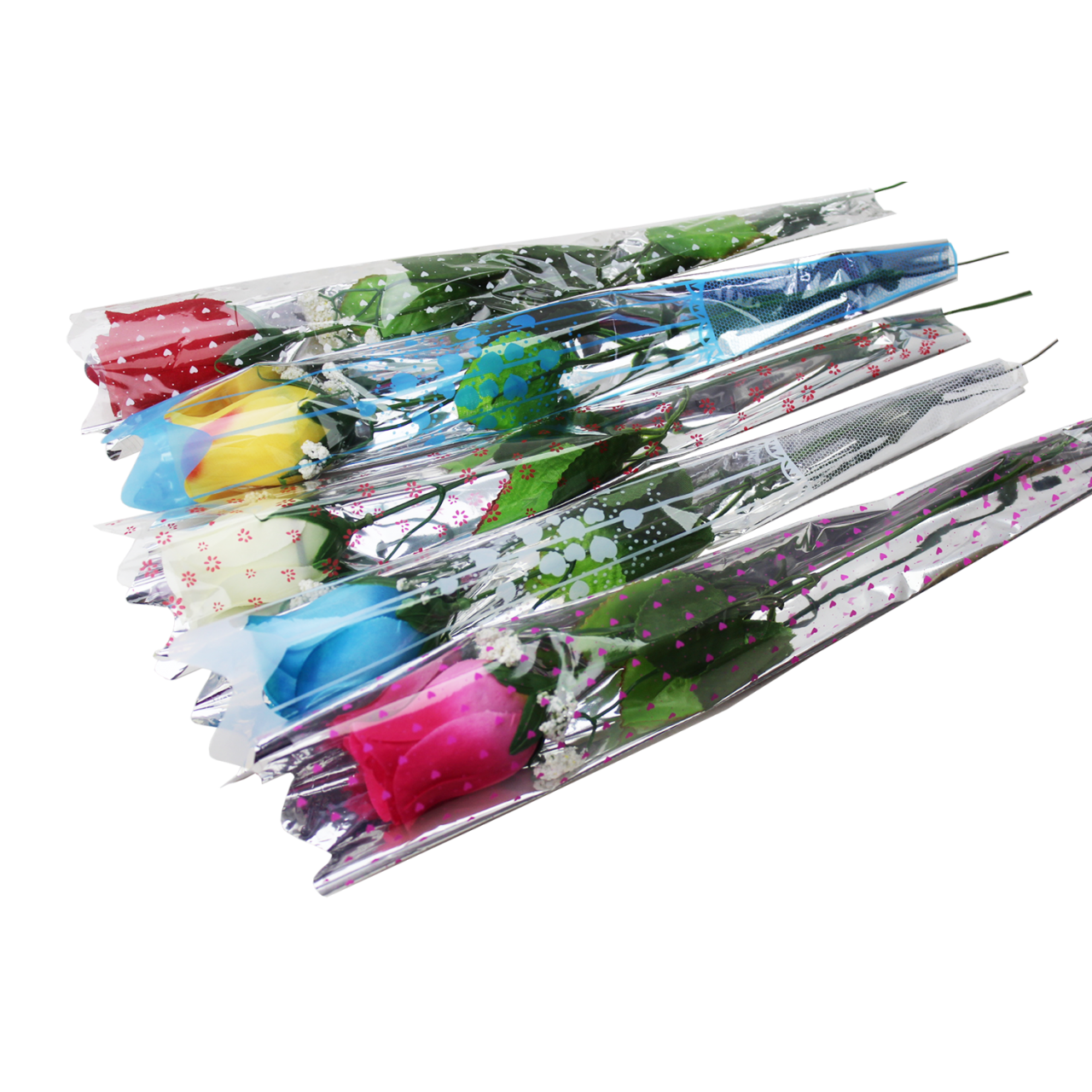 Saco para Botão de Flor Metalizado Decorado 2,5x9,5x33cm (PCT C/ 100 UN) Cores Sortidas